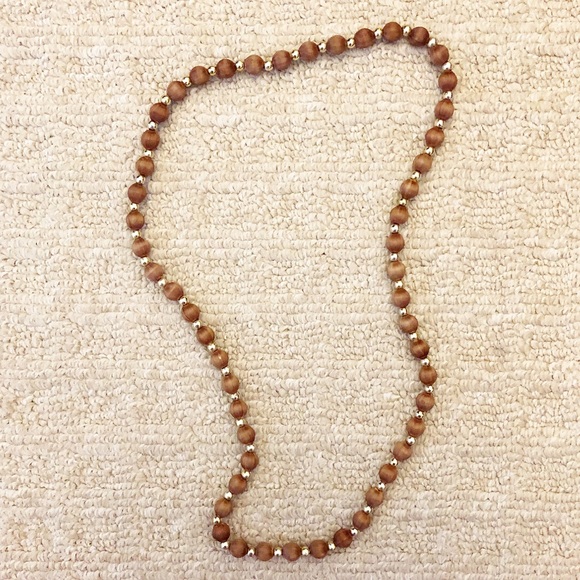 Vintage Jewelry - Vintage brown silk & gold bead pullover necklace